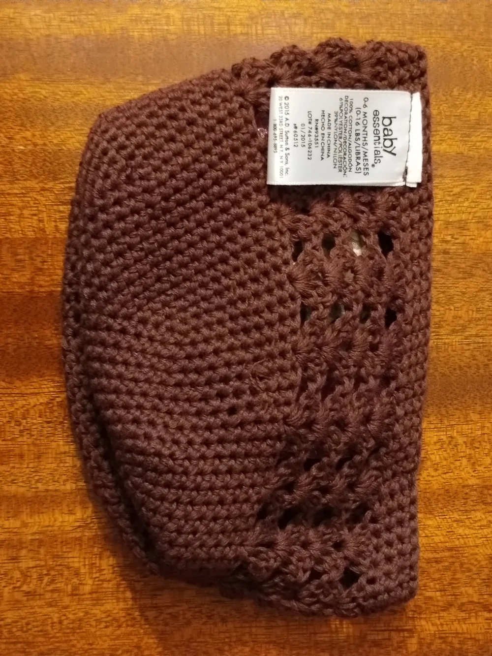 Baby Essentials 0-6 MTHS Brown Crochet Hat with Fabric Rose Accent